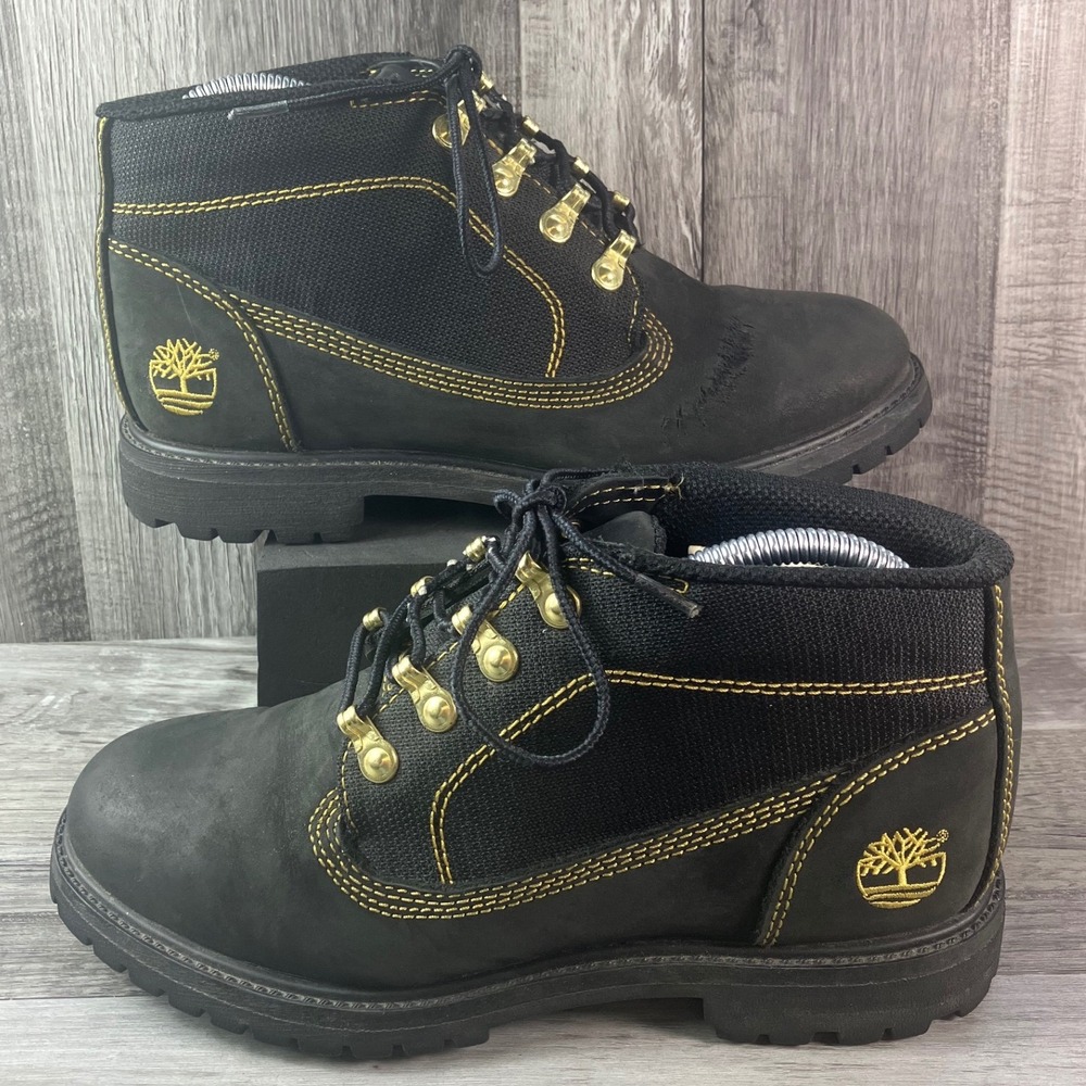 Timberland Euro Hiker Black Gold Leather Boots 28313 Womans 7.5 M